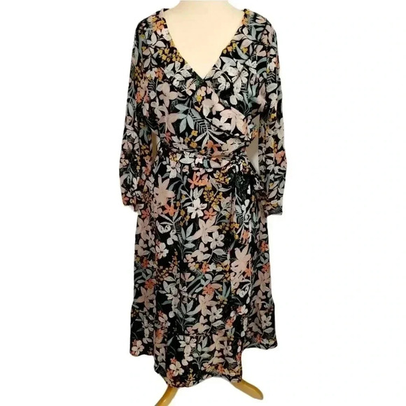 {Robert Louis} Floral Print Belted Faux Wrap Dress - Picture 1 of 15